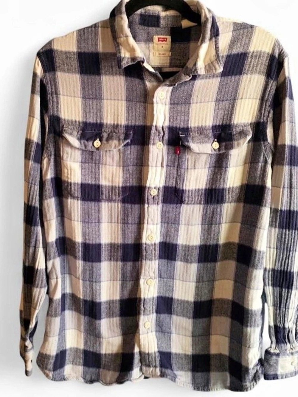 Levi's Relaxed Plaid Button Down in Blue & White Size Medium